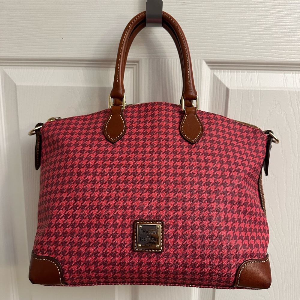 Dooney & Bourke Red and Brown Houndstooth Satchel
